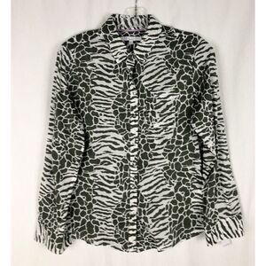 Foxcroft Shirt Womens 6P Animal Print Button Front Roll Tab Sleeve‎ -Cotton